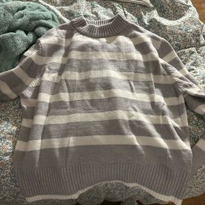 Urban Heritage Gray and White Striped Crewneck Sweater
